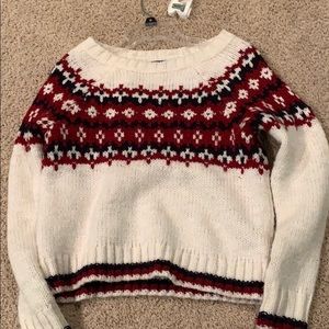 American eagle white red and navy sweater